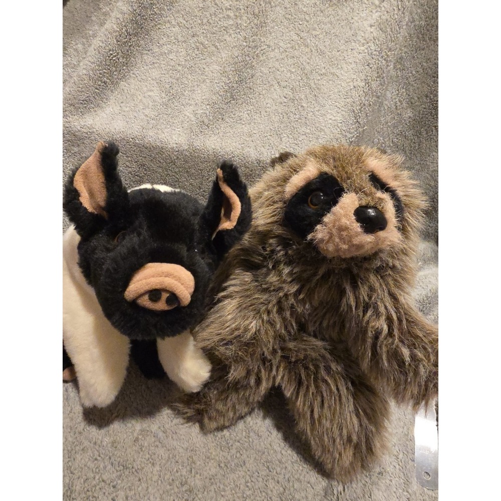 Vintage Country Critters Raccoon‎ And  Pig With Squeaker Hand Puppet Set